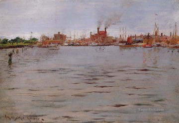 William Merritt Chase Painting - Harbor Scene Brooklyn Docks William Merritt Chase